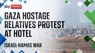 TR HOTEL Watch: Relatives of hostages held in Gaza gather outside hotel in Tel Aviv