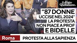 &quot;87 donne uccise nel 2024&quot;, femministe imbrattano l&#39;ingresso della Sapienza. Battibecco con la Prof