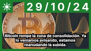 BITCOIN Bitcoin rompe la zona de consolidación. Ya lo veníamos avisando, estamos reanudando la subida.