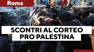 Scontri a Roma al corteo pro-Palestina: volano oggetti e gli agenti usano i manganelli