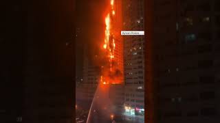 BROKE OUT INC A huge fire broke out at a high-rise residential building in Ajman, United Arab Emirates.