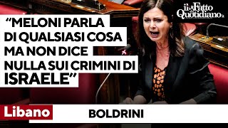 Boldrini attacca Meloni: &quot;Parla di qualsiasi cosa ma non dice nulla sui crimini di Israele&quot;