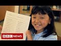 The girl with stellar handwriting - but no hands - BBC News