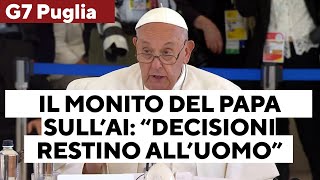 Papa Francesco: &quot;AI strumento affascinante e tremendo. La decisione deve rimanere sempre all&#39;uomo&quot;