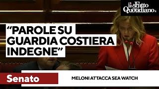 Migranti, Meloni in Senato ringrazia Salvini e attacca Sea Watch: “Parole indegne”