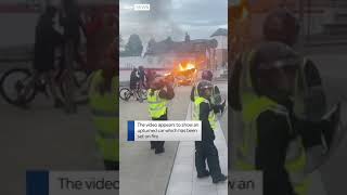 Car set alight and flipped over in Sunderland riot