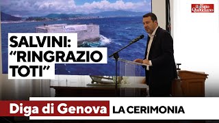 Diga di Genova, alla posa del primo cassone Salvini ringrazia Toti.  Cronisti tenuti a distanza