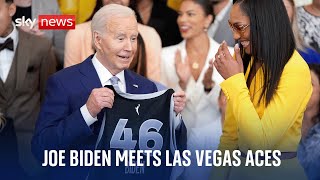 JOE US President Joe Biden welcomes Las Vegas Aces to the White House