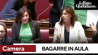 Deputata leghista con la maglietta &quot;Vento del Nord&quot;, il Pd risponde col Tricolore. Bagarre in Aula
