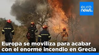 Arde Grecia: Bomberos de otras partes de Europa intervienen en la extinción del fuego en Corintia