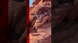 NEAR Men filmed destroying ancient rock formation near Las Vegas. #Shorts #LasVegas #BBCNews