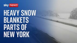 Watch US weather live: Drivers face treacherous conditions as snowfall blankets parts of New York