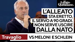 Travaglio: &quot;Nato? Non dobbiamo uscire, basta stare eretti. L&#39;alleato sta in piedi, il servo a 90&quot;