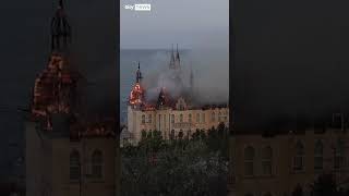 Odesa building in flames after Russian attack