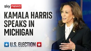 Democrat Presidential nominee Kamala Harris speaks in Michigan