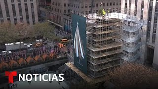 EN VIVO: Instalan el icónico árbol de Navidad de Rockefeller Center en Nueva York