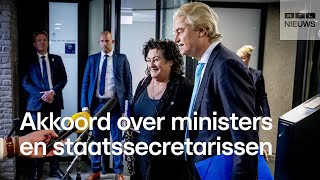 PVV levert 5 ministers, VVD en NSC ieder 4 en BBB 2