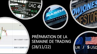 EUR/USD Préparation de la semaine de trading sur CAC40 DAX40 EURUSD DJ30 NASDAQ100 (28/11/22)