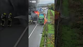 NEAR Firefighters tackle burning lorry on M5 motorway near Highbridge