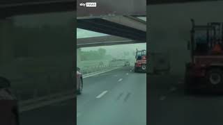 Moment tipper truck slams into bridge