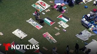 Manifestantes en contra de la guerra en Gaza protestan en la universidad de Columbia en Nueva York