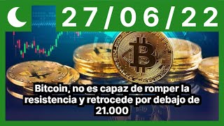 BITCOIN Bitcoin, no es capaz de romper la resistencia y retrocede por debajo de 21.000