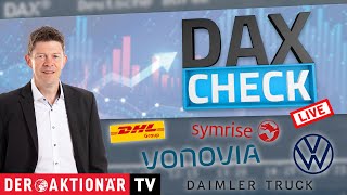 SYMRISE AG INH. O.N. DAX-Check LIVE: BMW, Daimler Truck, DHL, Heidel Druck, Klöckner, MTU, Symrise, Volkswagen, Vonovia