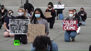 GROUPE FLO LIVE: Black Lives Matter demonstrators hold a ‘taking the knee’ protest over the death of George Flo