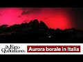 Aurora boreale sulle Dolomiti, lo spettacolo del cielo ripreso dai rifugi