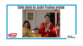 COLLIERS INTERNATIONAL GROUP "Sandales, tunique rouge et colliers à fleurs" pour Justinn Trudeau en Inde