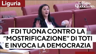 Liguria, in consiglio regionale FdI difende Toti e tuona contro la &quot;mostrificazione&quot; del presidente