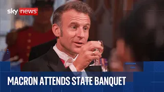 French President Emmanuel Macron attends state banquet at Guildhall