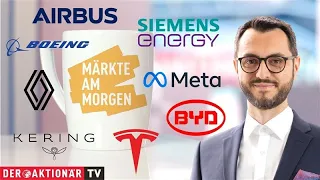 SIEMENS ENERGY AG NA O.N. Märkte am Morgen: Siemens Energy, Airbus/Boeing, Meta, Renault/Kering, Elektroautobauer
