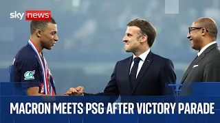LIVE: French president Macron meets PSG team at Élysée Palace after 5-0 triumph over Inter Milan