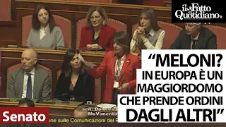 M5s vs Meloni: &quot;Non conta nulla in Europa, gira tra i tavoli come un maggiordomo&quot;