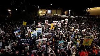 RALLY Freed hostage Steinbrecher addresses Tel Aviv rally by supporters and family of those still held