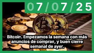 BITCOIN Bitcoin. Empezamos la semana con más anuncios de compras, y buen cierre semanal de ayer.