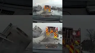 Dashcam video shows the moment a truck crashed into a fire truck