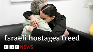 Three Israeli hostages &#39;stable&#39; after being freed, as Palestinian prisoners await release | BBC News