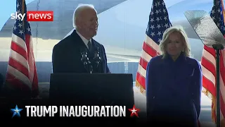 JOE Former president Joe Biden delivers a speech following Donald Trump&#39;s inauguration