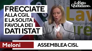 Meloni all&#39;assemblea della Cisl tra frecciate alla Cgil e la solita favola dei dati sul lavoro