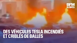 TESLA INC. Des véhicules Tesla incendiés et criblés de balles