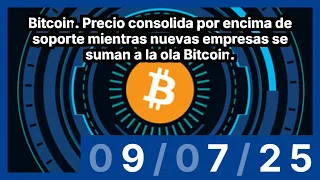 BITCOIN Bitcoin. Precio consolida por encima de soporte mientras nuevas empresas se suman a la ola Bitcoin.
