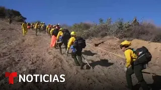 Bomberos mexicanos ya enfrentan las llamas en Los Ángeles | Noticias Telemundo