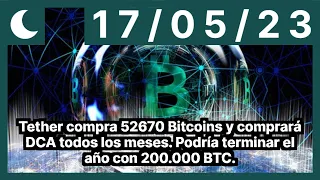 TETHER Tether compra 52670 Bitcoins y comprará DCA todos los meses. Podría terminar el año con 200.000 BTC.