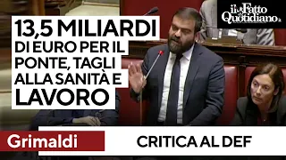 DEF &quot;13,5 miliardi per il Ponte sullo stretto e niente per sanità e lavoro&quot;, Grimaldi smonta il Def