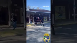 Police sergeant shoots hoops while riding his police horse