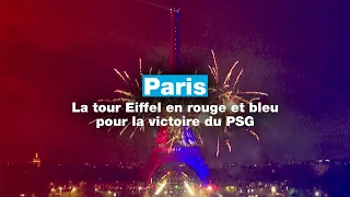 La tour Eiffel s&#39;illumine aux couleurs du PSG pour célébrer sa victoire en Ligue des Champions