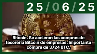 BITCOIN Bitcoin. Se aceleran las compras de tesorería Bitcoin de empresas. Importante compra de 3724 BTC.