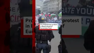 Pro-Palestinian demonstrators gathered in Basel ahead of Eurovision. #BBCNews